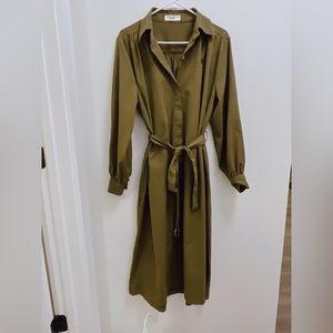 The Frankie Shop Lou Lou olive green shirt dress button up Size M